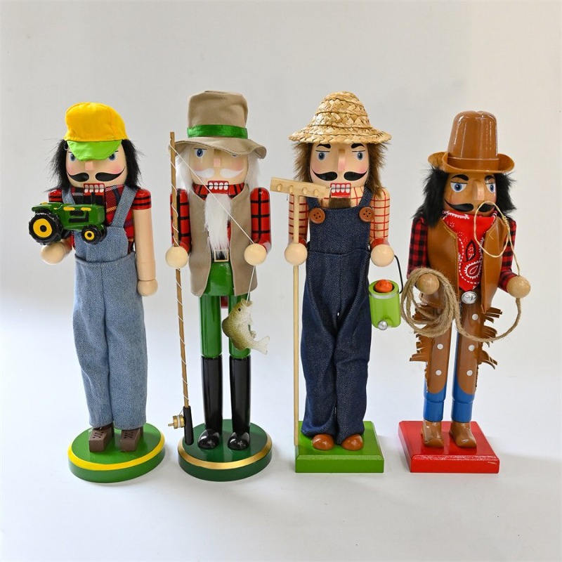 Nutcracker Figurine - Casse-noisette en bois soldats pilote pêcheur