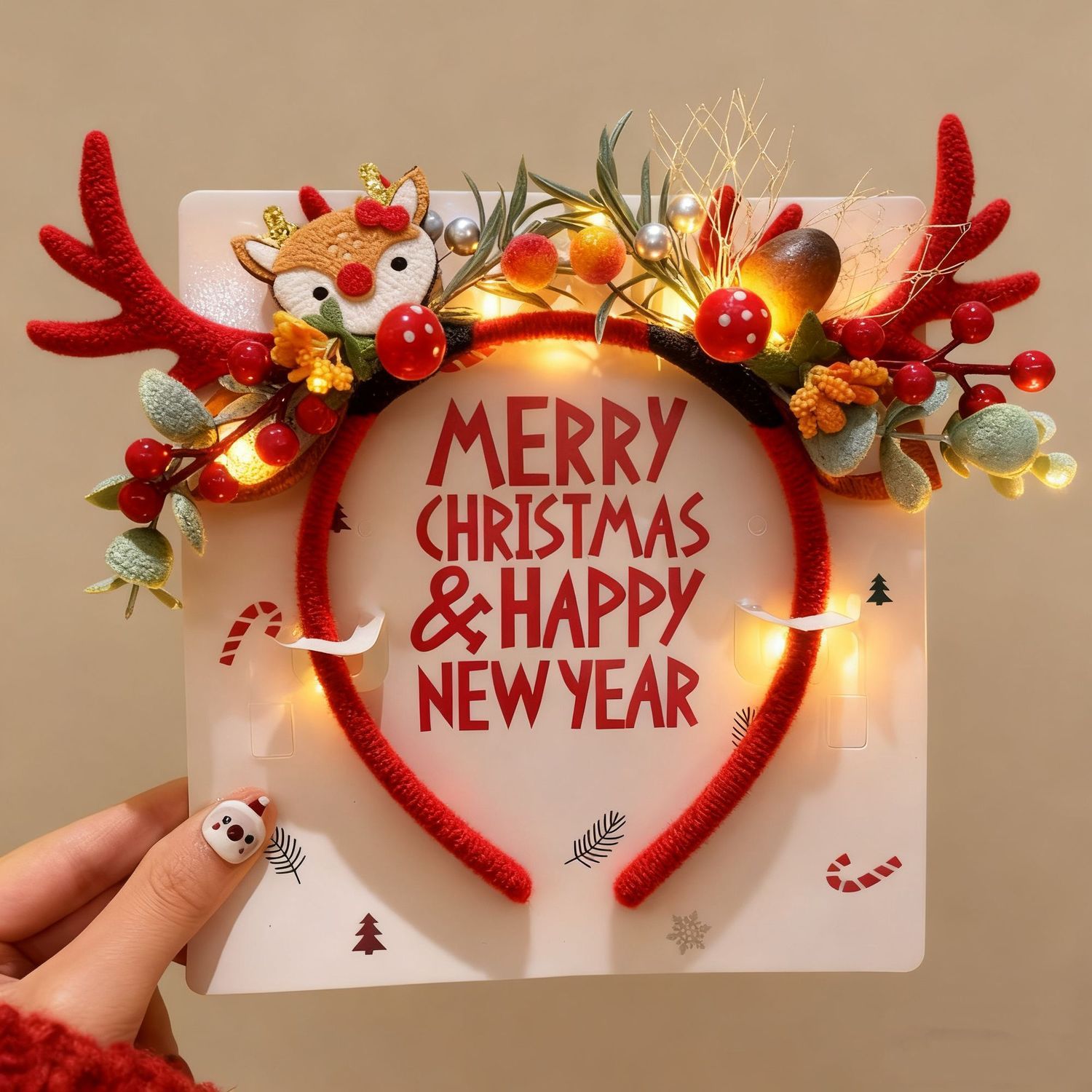 Reindeer Antlers Headband - Serre-tête de Noël en peluche rouge