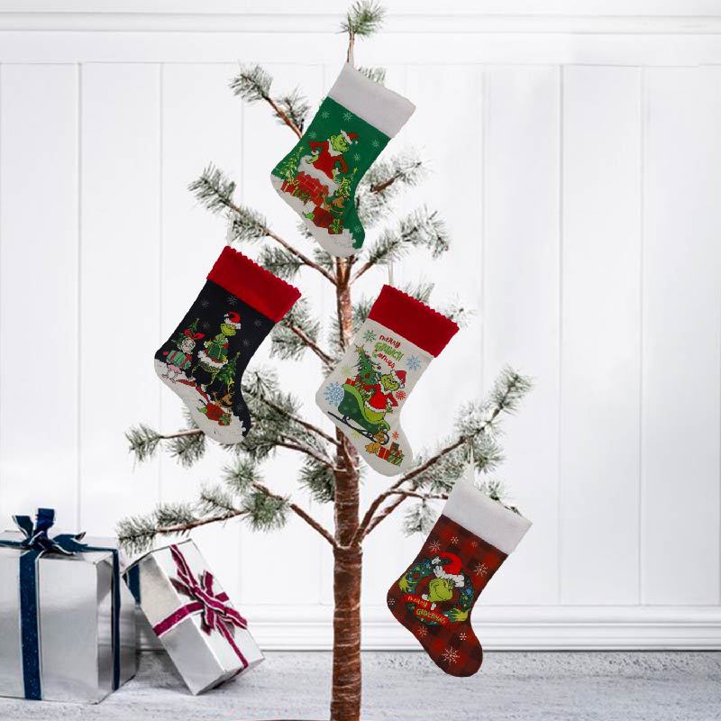 Christmas Stocking Hanging - Bas de noël Grinch, sac cadeau