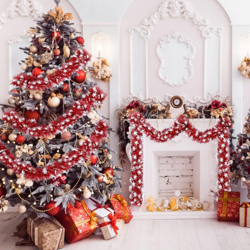 Guirlande rouge flocon de neig - Tinsel Garland Decoration avis et prix